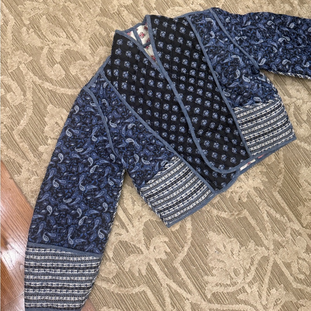 Mango QUILTED REVERSIBLE JACKET Pailsey Blue Pink White 100% Cotton Size Small - Picture 8 of 14